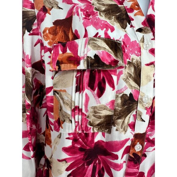 Chico's Womens Pink Floral Collared Button Up Roll Tab Sleeve Size 1 US M - Picture 3 of 13